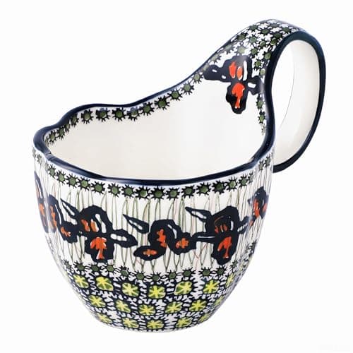 ALMA Ceramic Soup Bowls With Handles, 18oz Microwavable Large Loop Handle Mugs, Decorative Handpainted Floral Soup Bowl For Cereal, Oatmeal, Chili, Snack,Fruits,Ice cream-Orange Irene Theme - Image 1