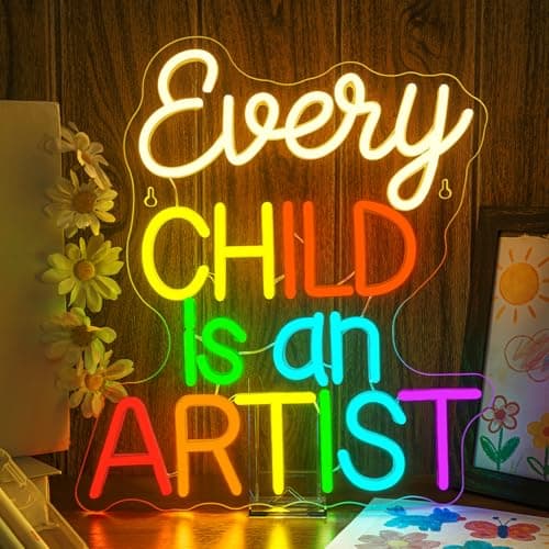 Classroom Lights Sign Every Child is an Artist Neon Sign Dimmable LED Lights Up Library Reading Neon Signs for Wall Decor in Art Classroom Reading Corner LED Books Decor Gifts for Teachers - Image 1