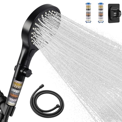 Dycoony Filtered shower head with Handheld,130mm Large Panel-One click water stop mode,with Stainless Steel hose,Brackets and Filter,Remove Chlorine,Reduce Dry and Itchy Skin - Image 1