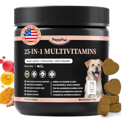 POPPAW 25-in-1 Dog Multivitamin Chews – All-in-One Daily Vitamins & Supplements for Dogs, Joint Support with Glucosamine MSM, Omega-3 Skin & Coat, Gut, Heart & Brain, All Breeds & Ages, Chicken, 90 Ct - Image 1