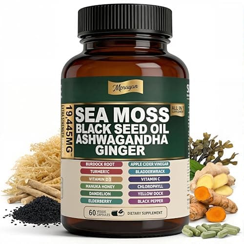 MPRAYAN Sea Moss Black Seed Oil Ashwagandha Capsules - 10:1 Extract Blend 60ct - Image 1