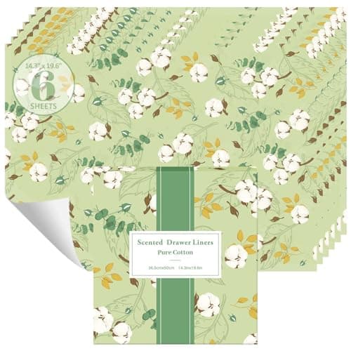 STRN Drawer Liners for Dresser, Cotton Fragrant Drawer Liner 6 Sheets, Non-Adhesive Drawer Paper Liner for Bedroom Shelf Closet, Shoe Chest - Image 1