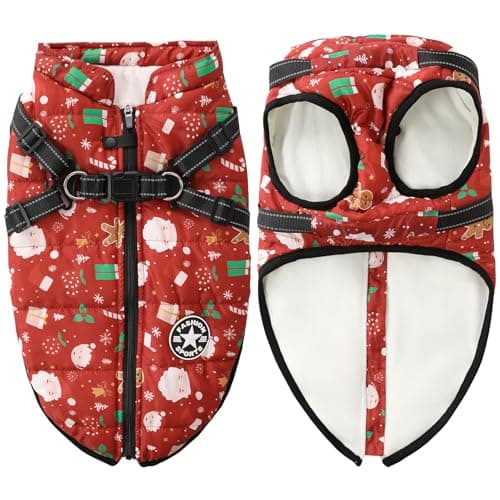 Aiboria Dog Jacket Windproof Fleece Dog Sweater with Padded Vest Chest Strap Harness Dogs Coat Christmas Red S - Image 1