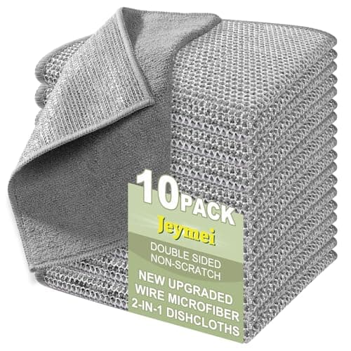 Jeymei 10 Counts Multipurpose Wire Dishwashing Rag,Non Scratch Wire Dishcloth,Microfiber Miracle Cleaning Cloth with Mesh,Dual-Sided Steel Mesh Cloth for Pot,Metal Scrubber for Washing Dishes,Grey - Image 1