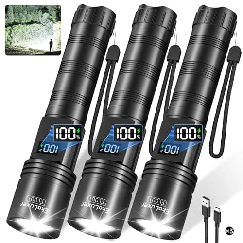 Tughlax 3Pack Rechargeable Flashlights High Lumens, Super Bright Flashlight with LCD Digital Display, 5Modes Adjustable LED Flashlight Tactical Flashlights High Powered, Flash Lights for Emergency - Image 1