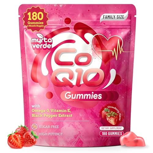(180 Count) CoQ10 Gummies 300mg Sugar-Free | High Absorption Coenzyme Q10 Supplements with Omega-3, Vitamin E & Black Pepper | Heart, Fertility & Energy | 6 Month Supply, Strawberry Flavor