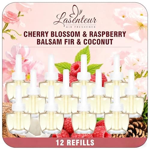 Plug In Air Freshener Refills, Cherry Blossom, Raspberry, Balsam Fir, Coconut Scent Combination For Home, 12 Count Plug-In Fragrance Refill, Compatible with Air Wick & Glade, Not Include Glade Plus - Image 1