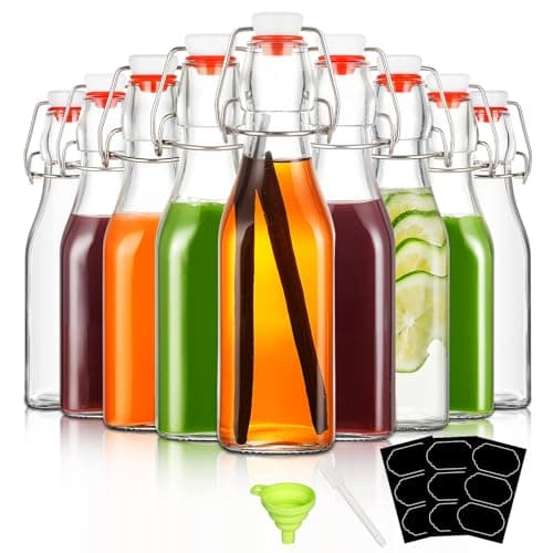 9 Pack 8oz Swing Top Glass Bottles,Flip Top Glass Bottles with Airtight Rubber Seal Flip Caps for Home Brewing Kombucha, Beverages,Oil,Vinegar,Water,Soda,Kefir,Vanilla Extract,Juice,Tea,Limoncello - Image 1