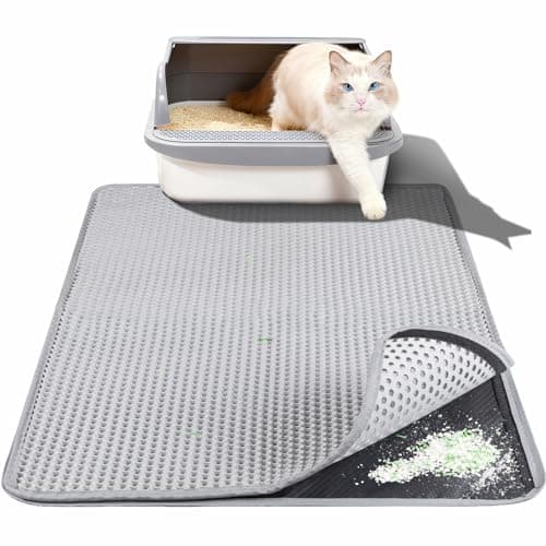 Cat Litter Box Mat for Small Cats, Double Layer Honeycomb Cat Litter Trapping Mats, Waterproof Urine Proof Non-Slip Litter Pad for Indoor Kitty Cat Litter Rug, Easy to Clean Grey (23.6'' x 14.9'') - Image 1