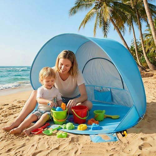 Baby Beach Tent Extra Large Pop Up Baby Tent with UV Protection - Spacious Family Sun Shelter for Parent & Child, Portable Beach Essentials (Blue, 53.1" x 36.6" x 37.4") - Image 1