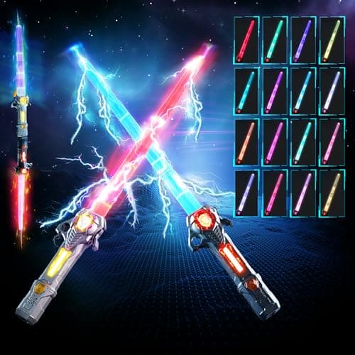 Skirfy Lights Sabers,2 Pack Lightsabers Sword for Kids with FX Sound and 16 Colors,2 In1 LED Light Sabers Toy,Retractable Lightsabers,Halloween Dress Up Party Gift,Black & Grey - Image 1