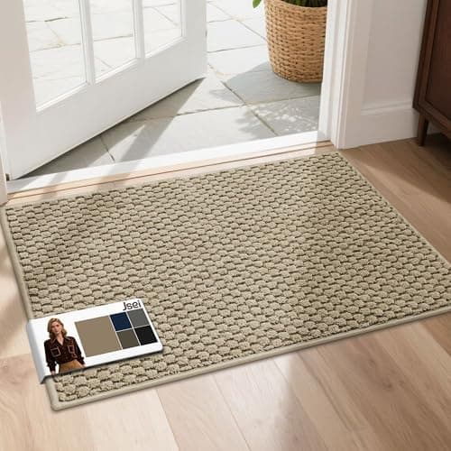 JSEI Dirt Trapper Door Mat 20"x32", Non-Slip Entryway Rugs Doormat Indoor, Washable Absorbent and Stain Resist Welcome Floor Mat for Front Door, Dog Door Mat, Muddy Wet Shoes & Paws, Beige - Image 1