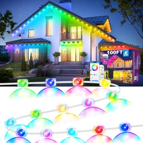 MUCCCUTE Permanent Outdoor Lights for Valentines100ft RGB + IC Eaves Lights with App & Remote Control, Outdoor String LED IP67 Waterproof for Holidays New Year July 4th Roof Eaves House Garden Decor - Image 1