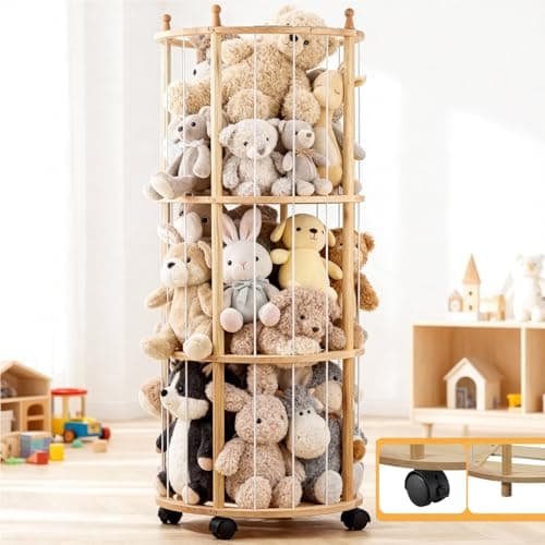 Viyuse Stuffed Animal Zoo Storage Large Wooden Stuffed Animal Holder&Toy Organizer,54"Plush Storage for Kids Playroom Bedroom,with Optional Wheels or Fixed Base,Decor Display Corner Round - Image 1