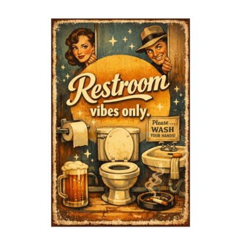 Restroom Vibes Only Metal Tin Sign Funny Bathroom Wall Decor Vintage Toilet Artwork Retro Humor Plaque Wash Your Hands Style Home Bar Office Gift 8x12 Inch Pre Drilled Hanging Art - Image 1