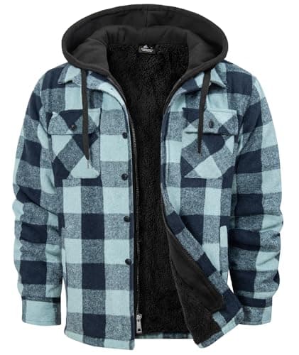 Dekomere Men's Thick Fleece Plaid Jacket Flannel Shirts Sherpa Lined Full Zip Up Hoodie Winter Coat with Pockets - Image 1