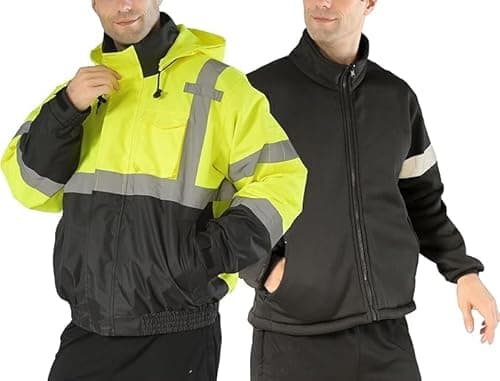 sesafety High Visibility Reflective Jackets for Men Waterproof, 3 In 1 Hi-Vis Reflective Winter Bomber Safety Rain Coat with Zipper Sweater, Construction - Image 1