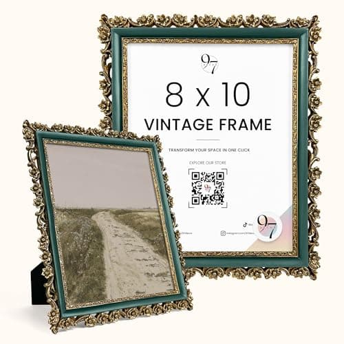 97 Decor Vintage Picture Frame 8x10 - Gold And Blue 8x10 Picture Frame, Elegant Antique Frames 8 X 10 With Glass Front, Fancy Ornate Frame 8x 10 For Photo Display Tabletop And Wall Mounting, - Image 1