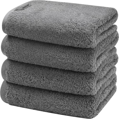 SEMAXE Gray Hand Towels for Bathroom, 4-Pack Cotton Towels with Hanging Loop, Quick-Drying, Easy Care - Image 1