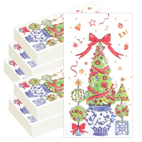 200Pcs Christmas tree patterned napkins,guest towels disposable bathroom, Xmas Trees paper towel Design for Table Decor, Bathroom, Home, Kitchen, Wedding,Holiday, Cocktail Party - Image 1