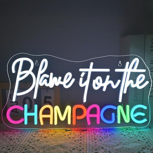 VVYXX Champagne Neon Sign Wall Decor Blame It on The Champagne But First Champagne Led Neon Light Sign Suitable for Home Bar Kitchen Man Cave Pub Wedding Birthday Graduations Grad Party Backdrop Drinks Gifts USB Warm - Image 1