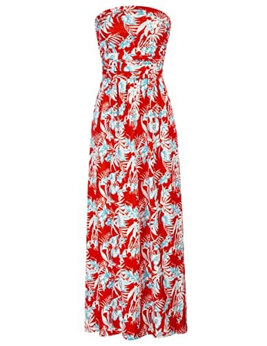 GRACE KARIN Women Strapless Dress Casual Loose Ruched Long Maxi Dress with Pockets Blue White - Image 1