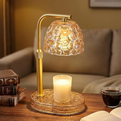 Lsctiff Candle Warmer Lamp with Timer Dimmer, Honeycomb Crystal Wax Melt Warmer for Jar Candles, Adjustable Height Wax Warmer Lamp with 2 Bulbs for Women Mom Gift New Home Bedroom Decor (Amber) - Image 1