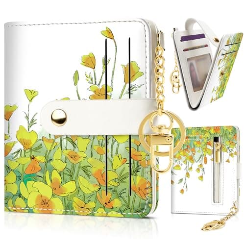 Sodsay Small Slim Wallet Women RFID Blocking, PU Leather Bifold Ladies Wallet with Zipper Coin Pocket, Thin Cute Travel Card Wallets for Girls, Golden Sunrise - Image 1