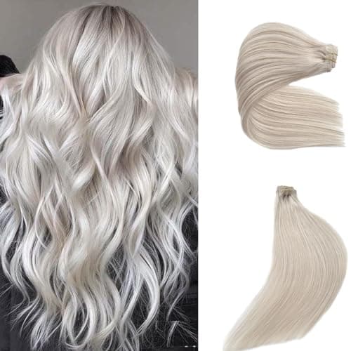 Clip in Hair Extension 70g Straight Hair 14Inch,OiMiGO Human Hair Extensions White 5pcs Clip Ins Hair Extension 10A Unprocessed Remy Hair Extensions with Clips(14 Inch, ice white) - Image 1