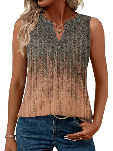 SLOWCOLIN Womens Tank Tops Loose Fit V Neck Tank Tops for Women Summer Casual Sleeveless Shirts Gray Floral XL - Image 1