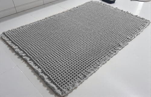 SHIMOH Waffle Bath Mat, Super Absorbent Non-Slip Bath Mats for Bathroom Floor, Machine Washable Bathroom Rugs with Tassels, Rubber Backed Bathroom Mats, Ultra Soft. (Light Gray, 24" X 36") - Image 1