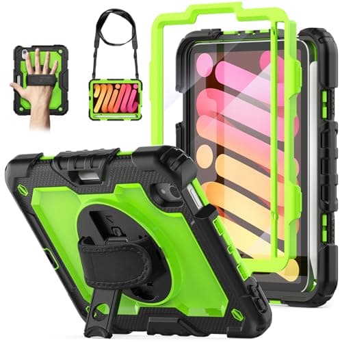 WEGLS Case for Mini 7 (A17 Pro) 2024/ Mini 6 2021 8.3'' with Screen Protector Pencil Holder, 360 Rotating Hand Strap & Stand, Green/Black - Image 1