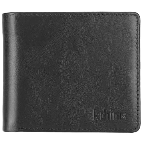 KDHing Leather Wallet for Men | RFID Blocking | Extra Capacity Bifold Wallet with 2 ID Windows | Ultra Strong Stitching | Slim Billfold with 8 Card Slots | Gift for Him (Black) - Image 1