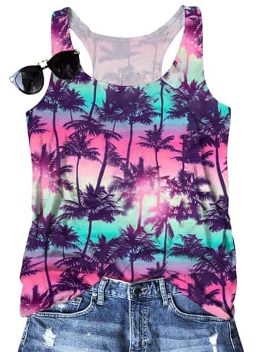 Binshre Graphic Tank Tops for Women Cocoa Palm Vintage Print Racerback Sleeveless Tops Summer Casual Beach O-Neck Vacation Shirt Cami - Image 1