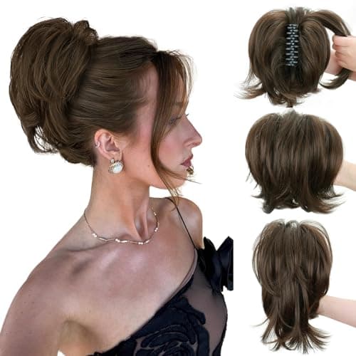 Sotpmal Claw Clip Ponytail Extension - Short Messy Hair Bun Hairpiece for Thin Hair, Straight Synthetic Hair Bun for Secure Hold & Quick Updo, Volumizing DIY Styles for Women(Brown) - Image 1
