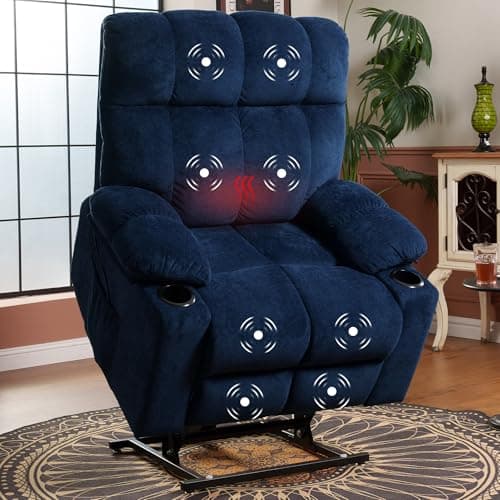 FLEXISPOT XL5 Dual OKIN Motor Power Lift Recliner Chair for Elderly, Lay Flat Electric Recliner with Massage & Heat, USB Ports, Fabric Reclining Sofa for Living Room Bedroom, Blue - Image 1