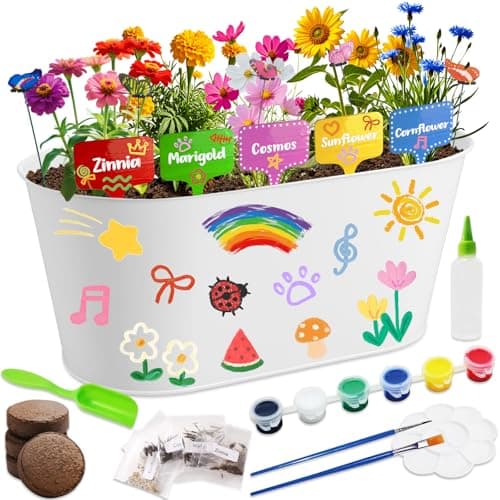 Paint & Plant Kids Gardening Set with 5 Flower Seeds, Arts and Crafts for Kids Ages 4-12, Science STEM Toys for Toddler Education, Birthday Gifts Ideas for Girls & Boys 4 5 6 7 8 9 10 11 12 Year Old - Image 1