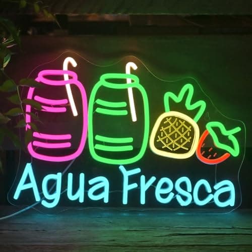 Agua Fresca Neon Signs for Wall Decor Dimmable Colorful LED Light with Fruits and Straw USB Powered Fun Signs for Latin Restaurants Store Food Stalls Cafes Bars Kitchens - Image 1