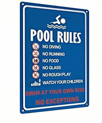 Carastora Metal Pool Safety Sign – Warning: Swim at Your Own Risk, No Diving, No Running – Weatherproof Outdoor Sign for Home Pools, Resorts, Beaches, and Water Parks – 8x12 Inches - Image 1