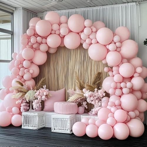 Pastel Pink Balloon Garland Double Stuffed Light Baby Pink Balloon Arch Kit Different Sizes 18/12/5 Inch Latex Color for Baby Shower Birthday Bridal Wedding Gender Reveal Princess Party Decorations - Image 1
