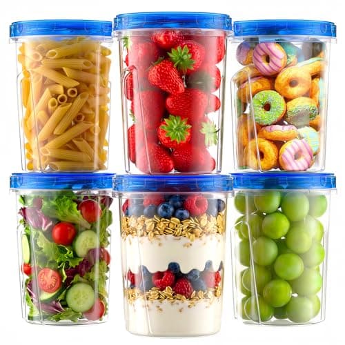 Winproper Freezer Storage Containers, 6 Pack-33 OZ Food Storage Containers with Twist Top Lids, Reusable Plastic Containers with Lids, Soup Containers for Meal Prep, Overnight Oats, Leftovers, Snack - Image 1