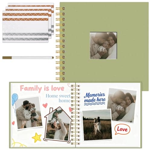 Vienrose 8 x 8 Inch Scrapbook Photo Album, Linen Hardcover Photo Book with 40 White Pages, DIY Memory Book Kit with Accessories for Wedding, Baby Shower, Travel, Christmas (LightGreen, 20 Sheets)