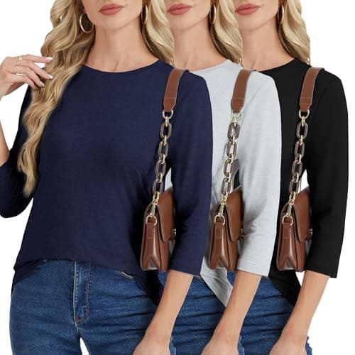 GAYHAY 3 Pack 3/4 Length Sleeve Womens Tops - Business Work Clothing Basic Tees Spring Summer Black Grey Navy Blue 2026 - Image 1