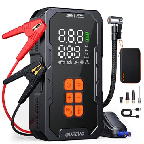 GUREVO 5000A (Max) Jump Starter with Air Compressor, Car Battery Jumper Starter Portable with 160PSI Auto-Shutoff Tire Inflator, Car Battery Charger Jump Box for 8.0L Gas/6.0L Diesel Engines - Image 1