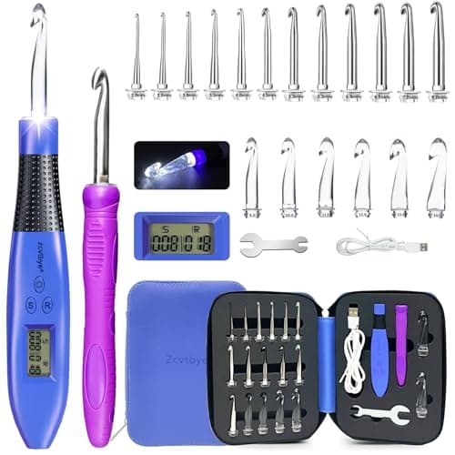 18 Size Light Up Crochet Hook Set with Digital Counter, Ergonomic Crochet Hooks for Arthritic Hands, 2.0–14.0mm Interchangeable Crochet Hooks with Case, Rechargeable and Beginner-Friendly - Image 1
