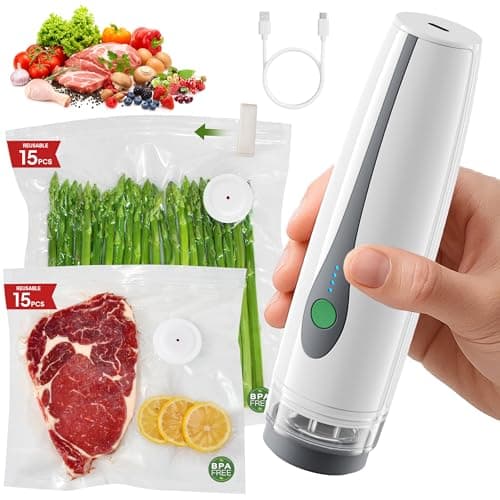 Compact Vacuum Sealer for Food, Handheld Portable Vacuum Sealer Machine for Food Storage, Powerful Seal Meal Saver, 30 Reusable Vacuum Bags, for Kitchen/Travel/Meal Prep, Gifts for Mom, Wife & Chef - Image 1