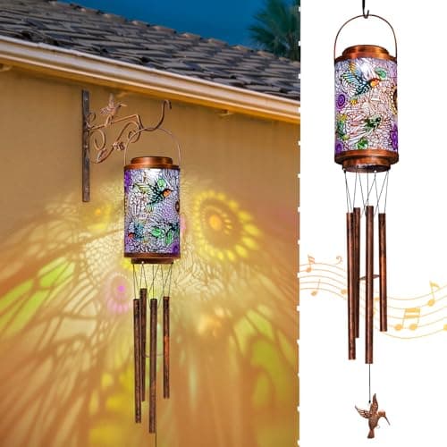 Hummingbird Solar Wind Chimes for Outside, Garden Gifts for Women,Solar Lantern Outdoor Waterproof Lights for Balcony, Porch, Backyard, Birthday Gifts for Mom Grandma Wife (1Pack) - Image 1