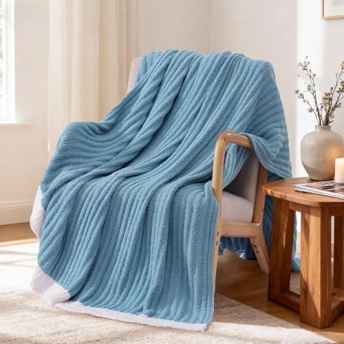 WRENSONGE Striped Throw Blanket, Blue Soft Cozy Fluffy Warm Hand Made Throw Blankets for Couch, Sofa, Chair, Bed, Camping, Picnic, Travel Lightweight Bed Blanket - 60"*80" - Image 1