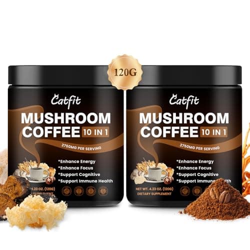 (2 Pack) Mushroom Coffee Powder, 10 Mushroom Blend- Lion's Mane, Chaga, Brain Supplements with Arabica Coffee, Ashwagandha, L-Theanine for Energy, Focus, Memory and Immunity, 120G - Image 1