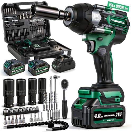 PAOWAFOL 2026 Upgrade Impact Wrench 665 Ft-lbs(900N.m) 2200IPM, 1/2 Impact Gun with 21V 2x4.0AH Battery, Cordless Impact Driver 22 Drill Bits & 4 Sockets, Pistola De Impacto for Home Car Tire Lug Nut - Image 1